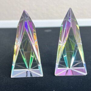 Colorful Crystal Prism Small Obelisks Set Of 2 Rainbow Reflective READ HAS CHIPS